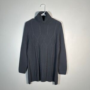 Susan Graver Gray Cable Knit Turtleneck Pullover Sweater Size L